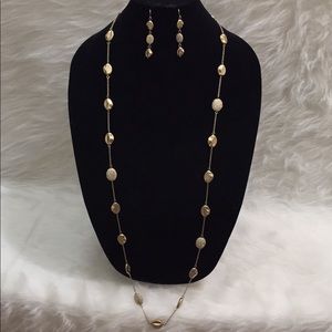Chico's Rhinestone Gold Plated Necklace & Earrings